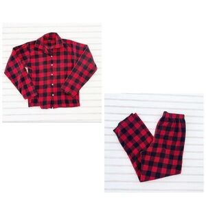 Red and Black Buffalo Plaid Pajama Set with Button-Up Top